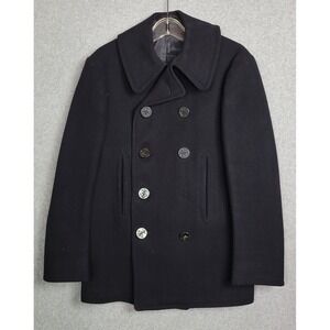 Vintage WWII era Naval Clothing Factory Wool Double Breasted Pea Coat Anchor 38"